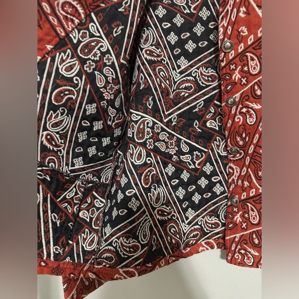 Rare Retro 90s Bandana Print Jacket Rust Red Western maximalist Rodeo small - Picture 8 of 13